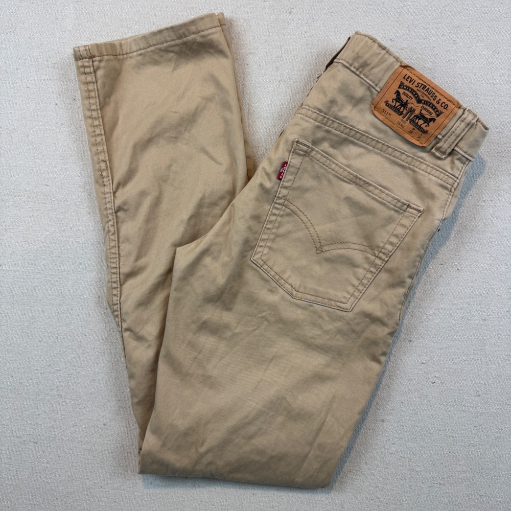 Levi's 16 Regular 511 Slim Fit 28x30 Pants Boys Tan Khaki Stretch Chinos